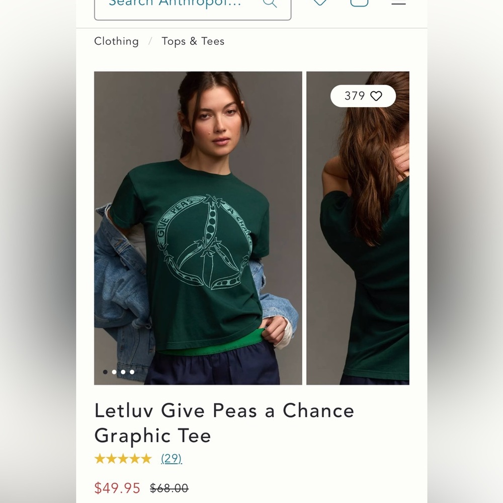 LetLuv by Anthropologie: Give Peas A Chance tee, size XXS (fits like XS)